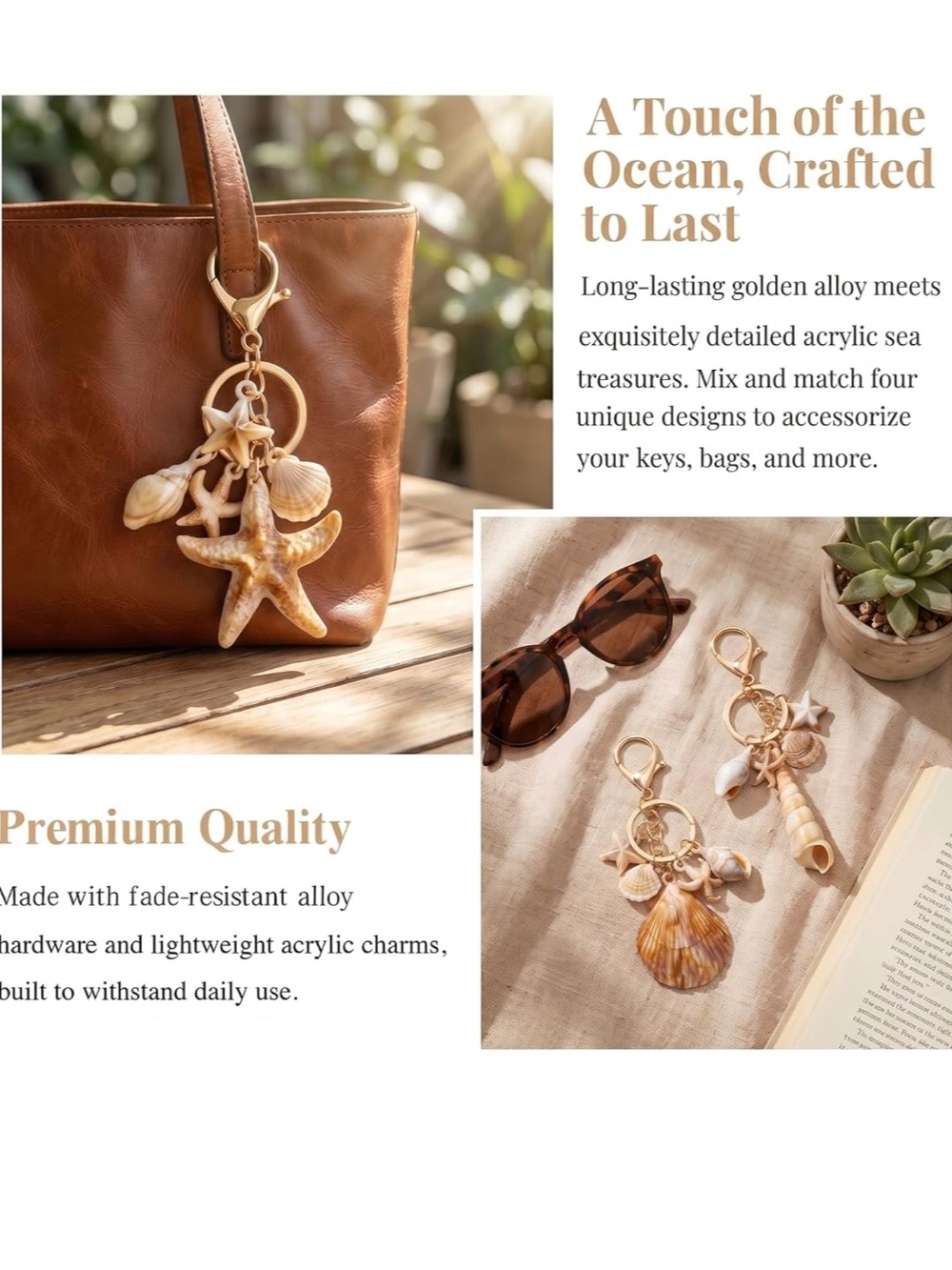 Seashell Charm Keychains - Gold Hardware - Picture 4 of 7